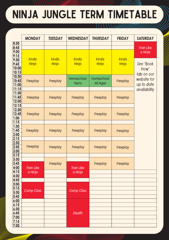 Ninja Jungle Forest Glen Ninja Warrior Class Timetable